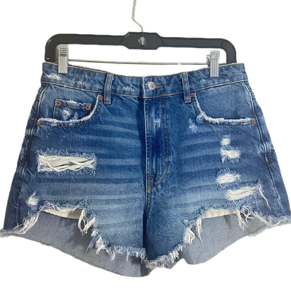 ZARA The HW Short Distressed Denim Shorts Sz 6